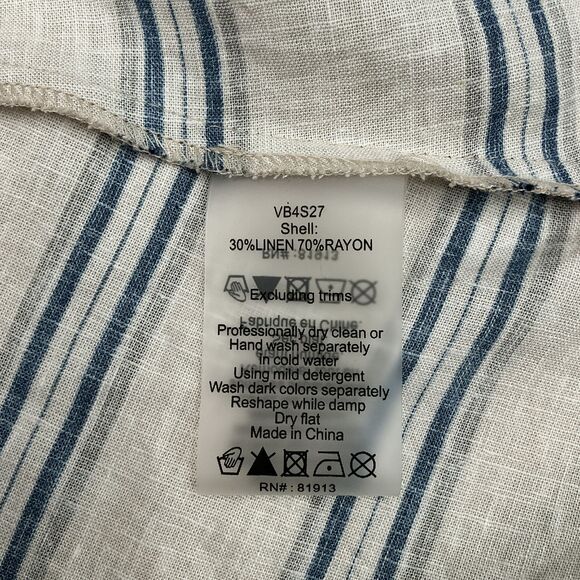 Anthropologie Plenty Linen Fit & Flare Midi Dress L Beige Striped Cutout Tiered - Picture 15 of 16